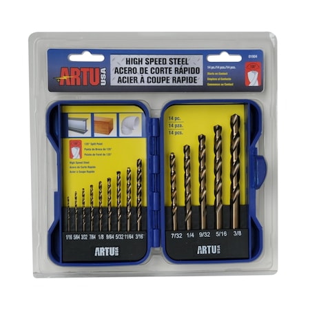 Artu Drill Bit Set, Steel, High Speed, 14 pcs. 01904